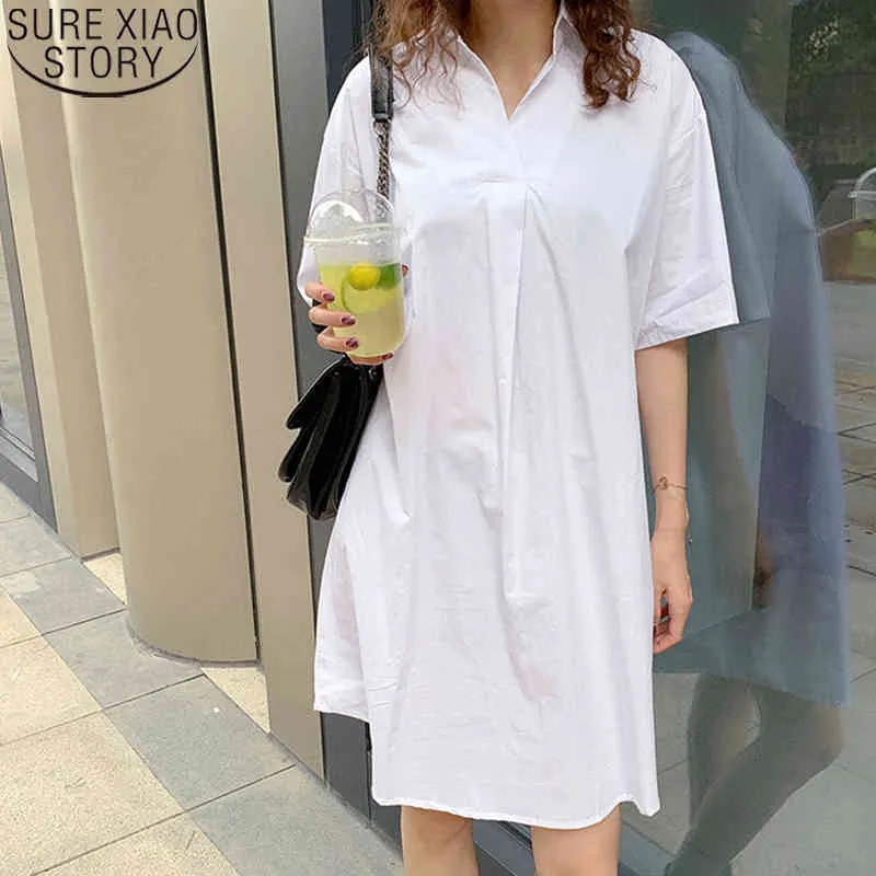 Korean Chic Clothes Casual white Long Shirts Women summer Ladies Blouse Cotton Loose Plus Size Tops Blusas 12497 210417