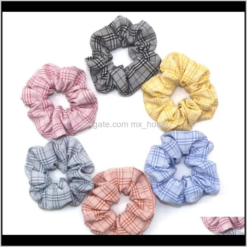 new fashion women girl scrunchy ring elastic rope hair bands plaid stripe large intestine sports dance scrunchie hairband hair