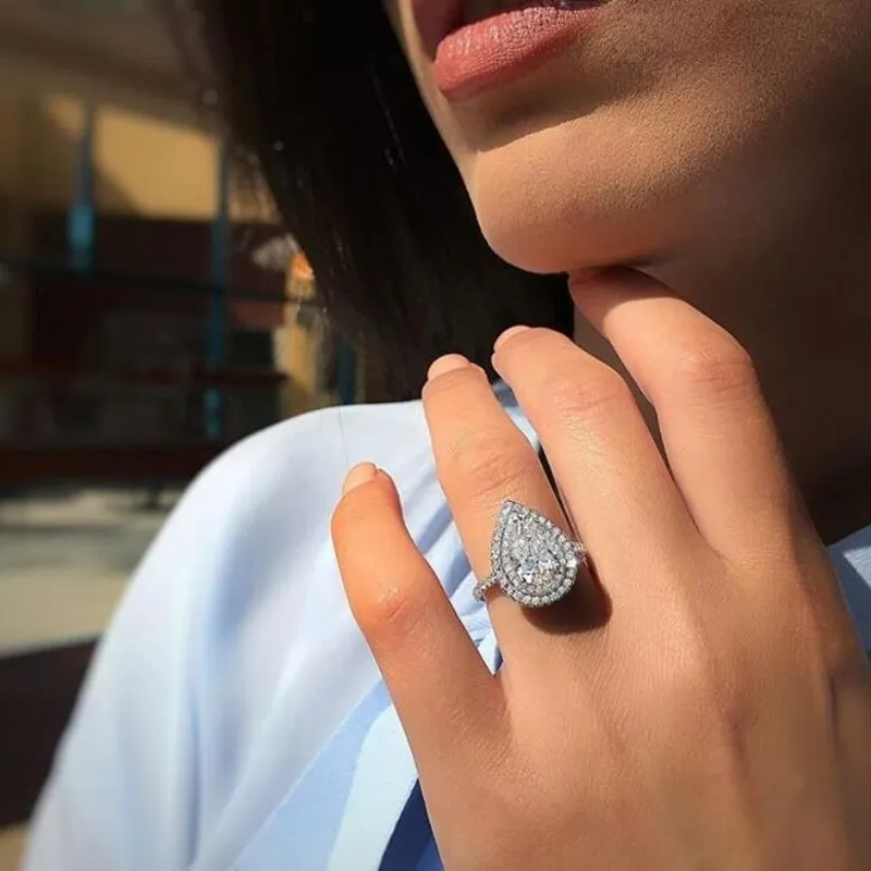 Sparkling 925 Sterling Silver Full CZ Diamond proponer anillo de compromiso Piedras preciosas Party Women Wedding Ring bling Gift
