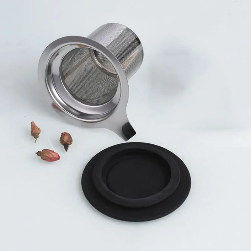 Stainless Steel Tea Strainers Silica Gel Rim Teas Strainer Cover Spices Filter Thicken Eco-friendly Teaware Kitchen Bar Supplies BH5246 WLY