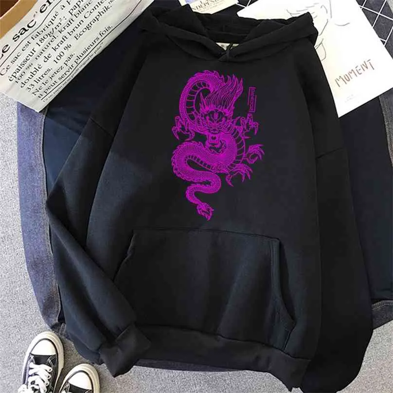 Dragon chinois Sweat à capuche Vintage Femmes Sweat à capuche Harajuku Oversize Pull Streetwear Top Hip-Hop Sweat à capuche 210805