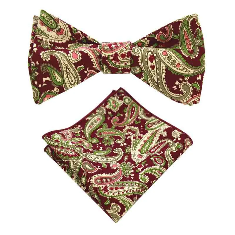 Rbocott heren 100% katoen zelf stropdas strikjes knerchief mode paisley bowties en pocket vierkanten set voor mannen bruiloft