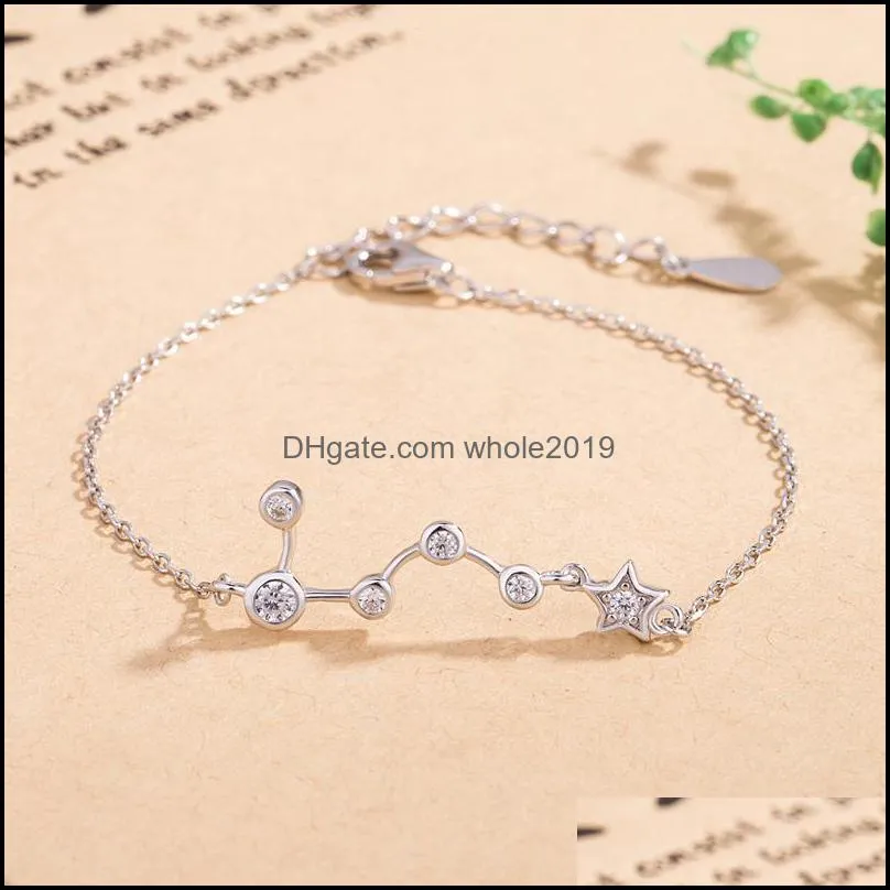 Simple Style 925 Sterling Silver Bracelet Lady Constellation Design Solid Chain Girl Birthday Gift Bangle