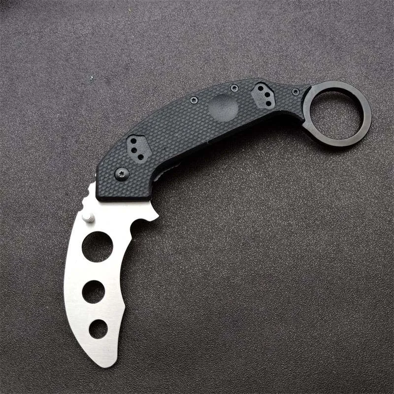 Top Quality Practice Claw Knife 420c Satin Blade G10 Handtag Trainer Karambit EDC Utomhus Sport Verktyg Presentknivar