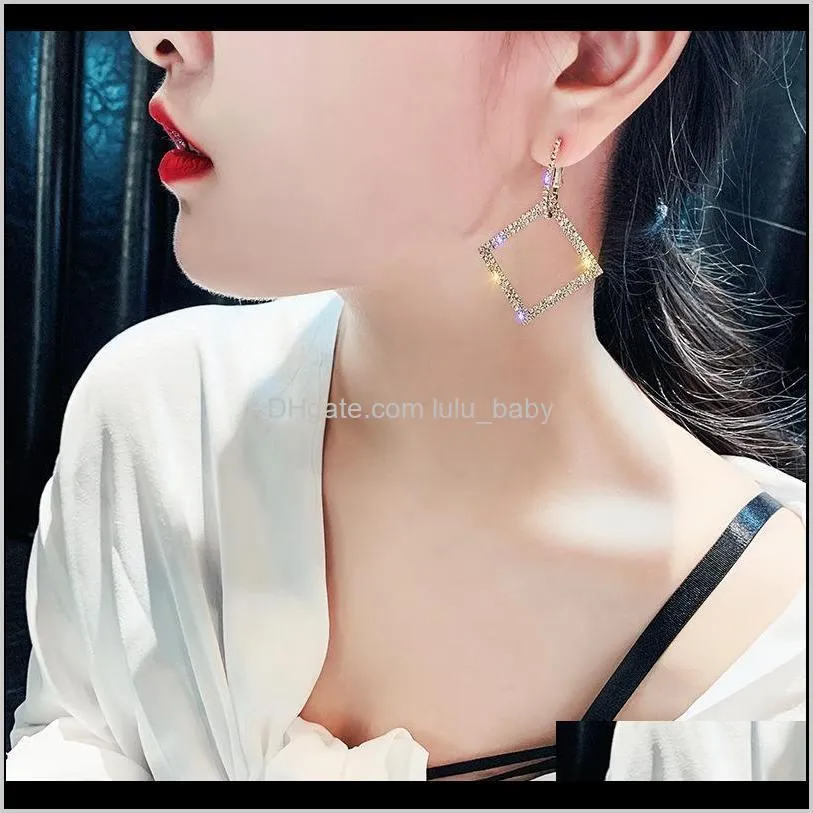 925 silver needle euramerican hyperbole set diamond square fashion earrings female korea long style personality earrings