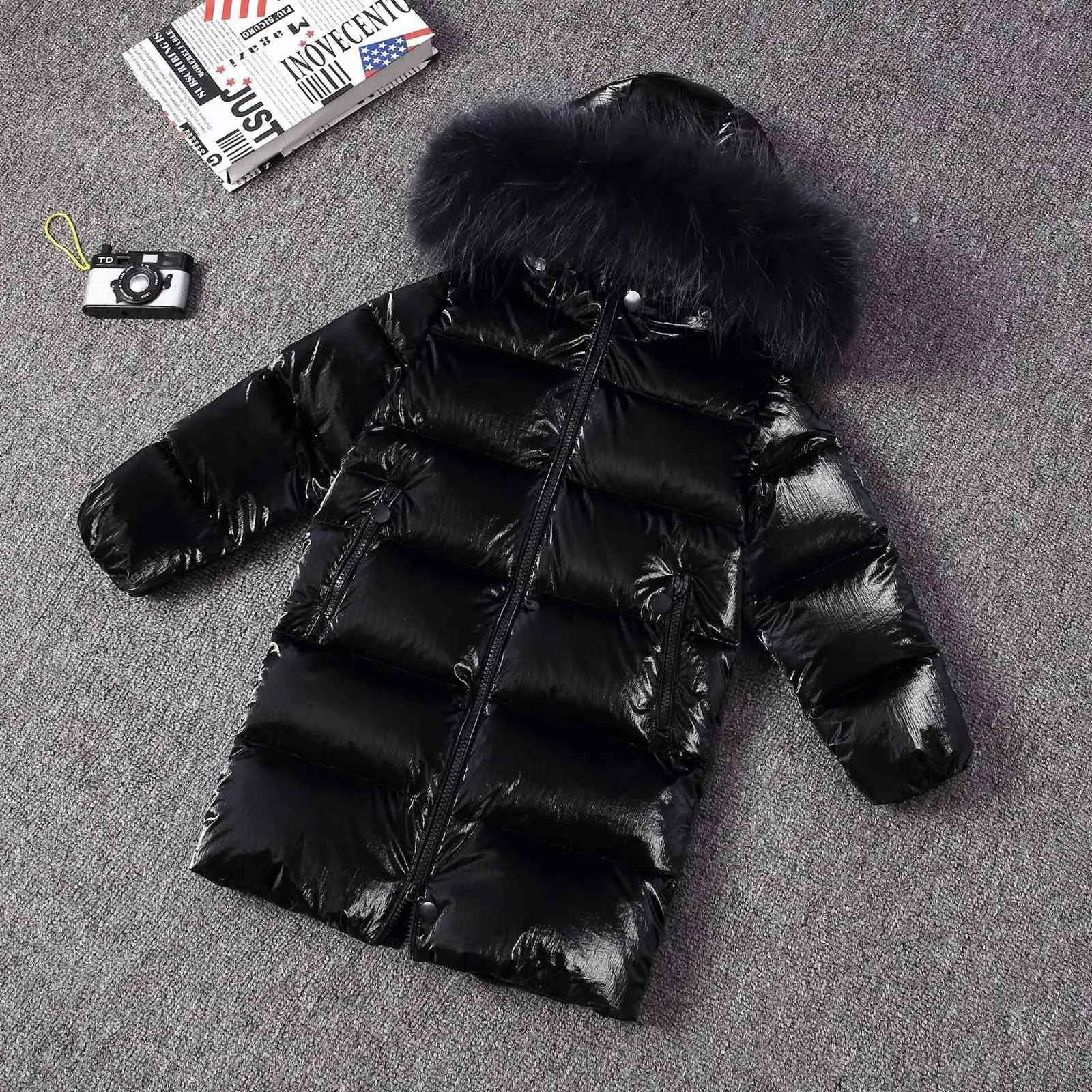 2021 Winter Down Jacket för tjejer Kläder Tjocka Kläder Snöskit Kids Vattentät Utomhus Hooded Coat Teen Boys Parka Real Fur H0910