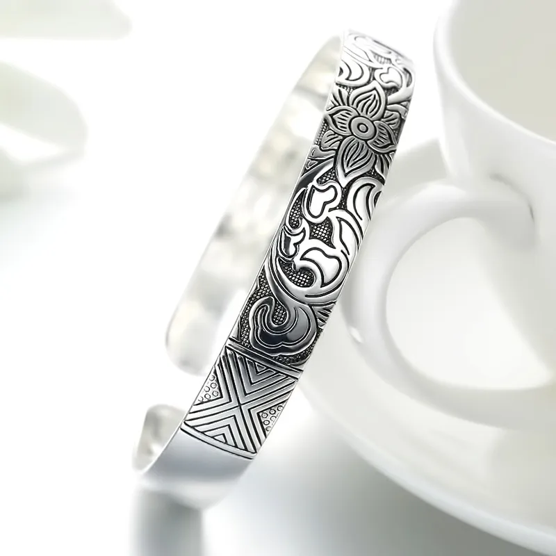 Moda 925 Selo Silver Woman Lucky Cuff Bracelet