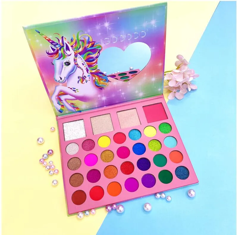 Funkelschein Make-Up-Einhorn-Lidschatten-Palette, 32 Farbtöne bunte Lidschatten-Palette, schimmern alle matte glatte Pulver-Lidschatten Misible Long dauerhaft wasserdicht