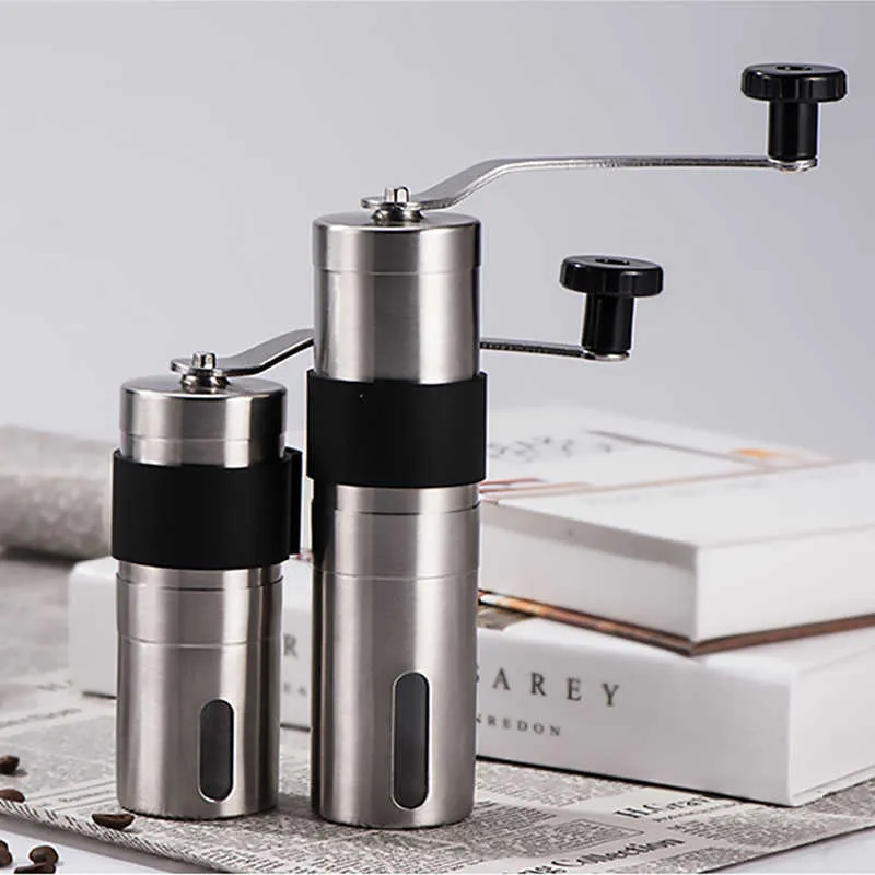 2 Size Manual Ceramic Coffee Grinder Stainless Steel Adjustable Bean Mill With Rubber Loop Ring Easy Clean Kitchen Tools 210609