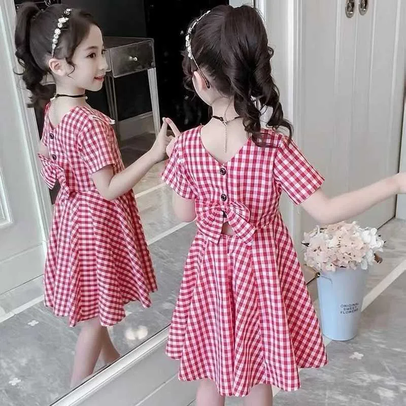 Summer Girls Dress 12 Children's Clothing Sweet Lattice Dress 9 Student Fashion Dresses 8 Kids 7 Years Old 6 New Lattice Dress Q0716