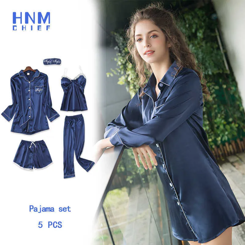 HNMCHIEF Blue Pajama Set Satin Lace Patchwork Pyjamas Women Sexy Pajamas Top And Shorts Splicing Tank Top Home Wear Silk Suit Q0706