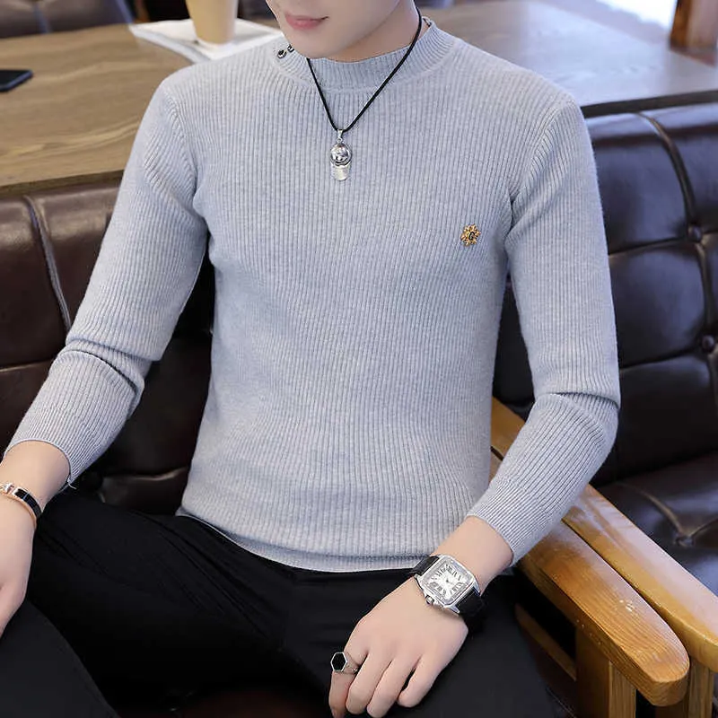Nowy męski sweter sweter męskie sweter o-neck męski płaszcz jednolity kolor swetry pull ubrania z długim rękawem homme koszula odznaka C244 Y0907