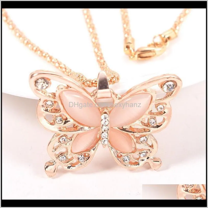 gold chain beautifully necklace fashion rose gold plated opal butterfly pendant necklace sweater chain gift charm butterfly necklace