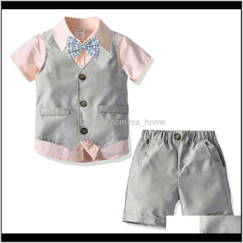 kids boys designer clothes toddler infant striped waistcoat shorts solid shirt tie formal suit children clothes 1-6t 08