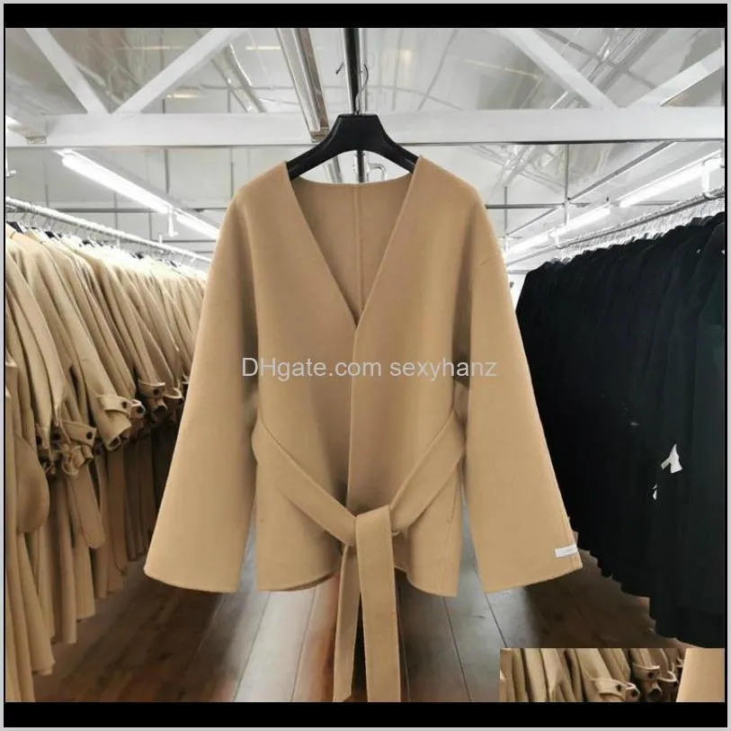 2020 korean winter casual handmade women lacing belt short high end double sided 90% wool coat plus size loose overcoat