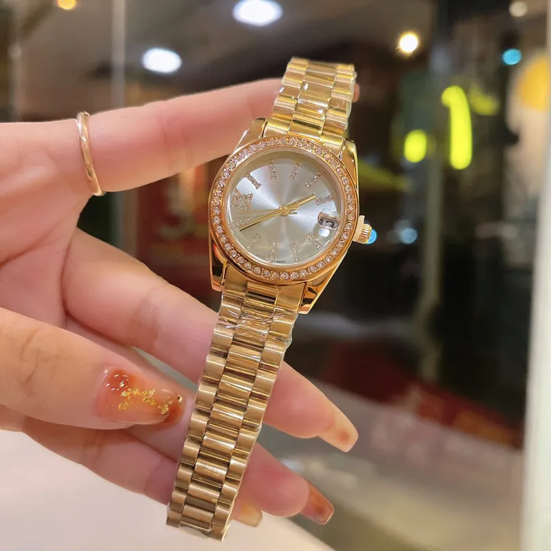 Jurk Dames Horloges Topmerken Horloges Diamond Luxury Watch Roestvrijstalen band voor lady girl Kerstcadeaus Moederdag Valentijnsdag cadeau Montre De Luxe