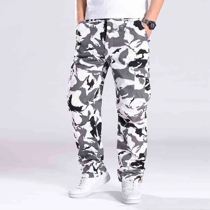 Spring Summer Camouflage Cargo Trousers Cotton Men Pants Casual Pocket Loose Baggy Tactical Fashion Clothing Hip Hop Joggers H1223
