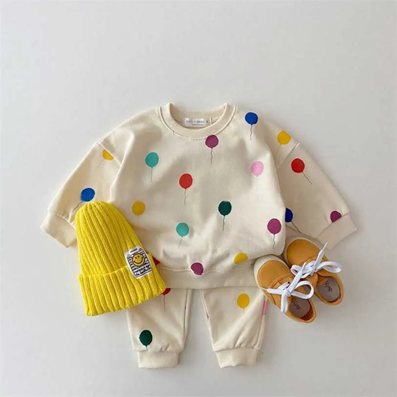 Coréen bébé enfants ballon imprimer vêtements ensembles filles garçons coton sweats + pantalons 2pcs survêtement enfants vêtements 211224