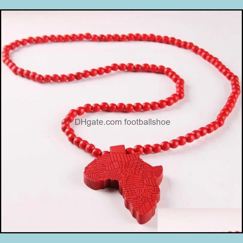 Hip Hop Wooden Map of Africa Pendant Necklaces Wood beads beaded chains For Women & Men Hiphop Jewelry Gift