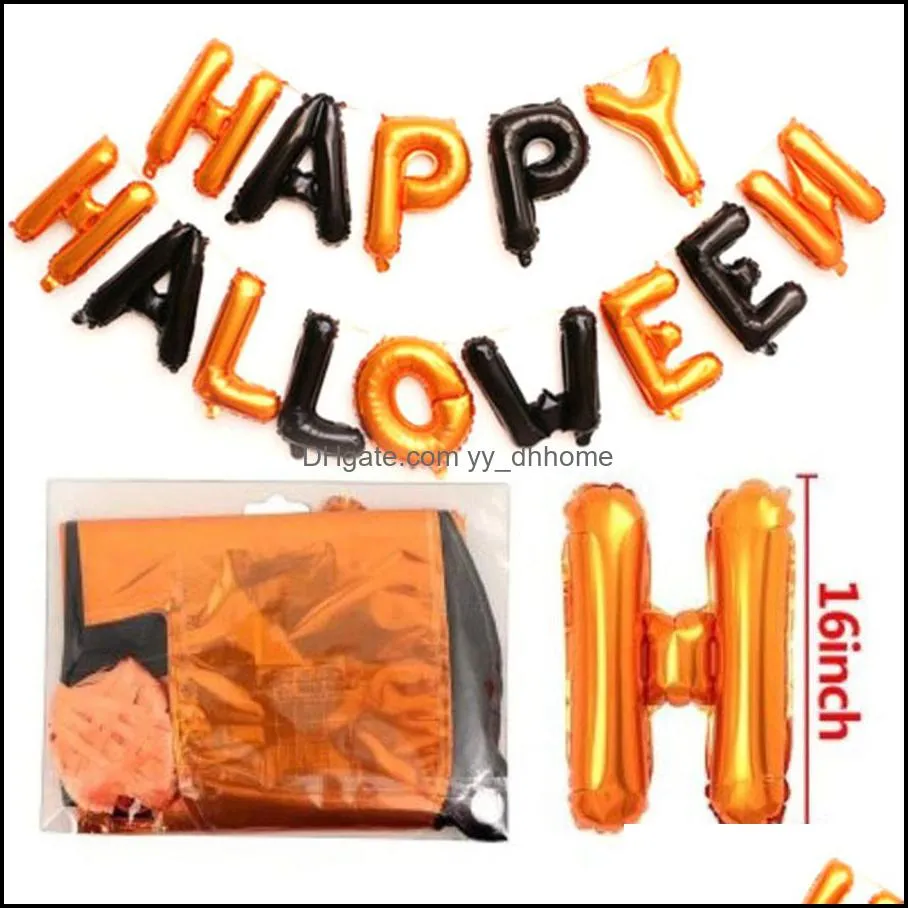 14 pcs/set Happy Halloween Balloon Foil Letter Balloon for Party Decoration Black and Orange Balloons Party Supplies JK1909