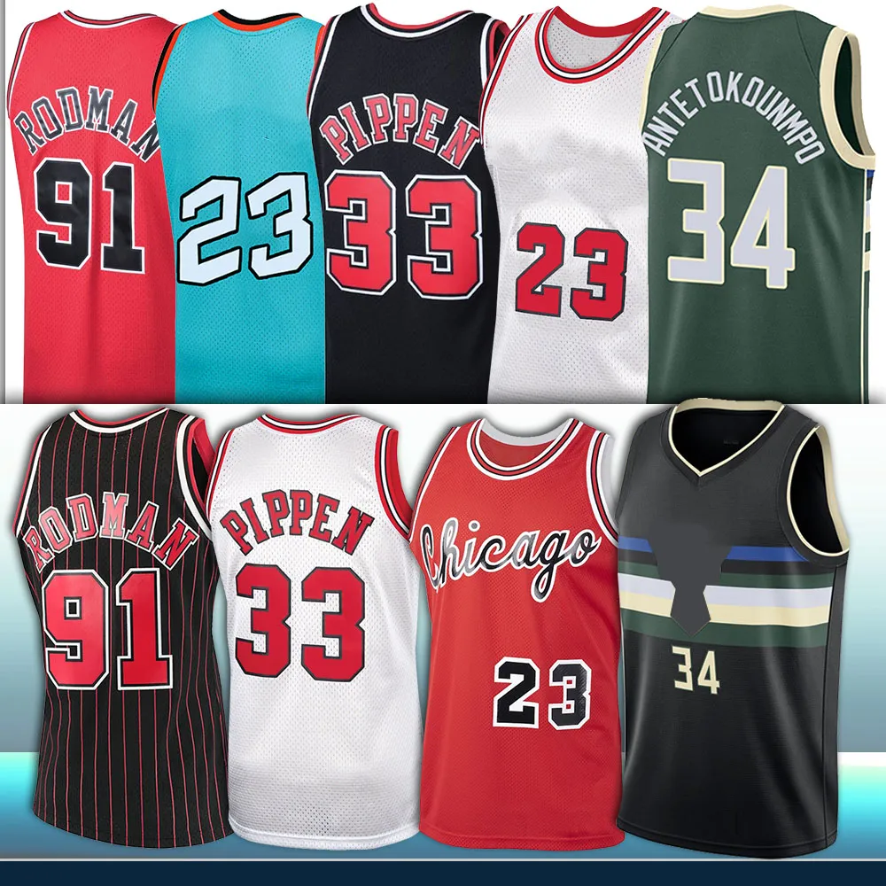 34 Giannis 23 JD Basketball 8 Zach Antetokounmpo LaVine MJ 33 Scottie 91 Dennis Pippen Rodman 1997 1198 Ness Retro genähtes Trikot