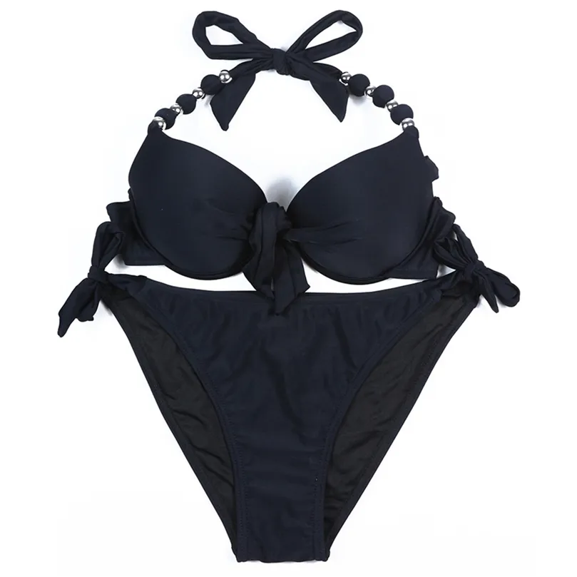 EONAR Traje de baño Mujer Sólido Bikini brasileño Conjunto Sexy Push Up Traje de baño Ropa de playa Tallas grandes XXL 210712