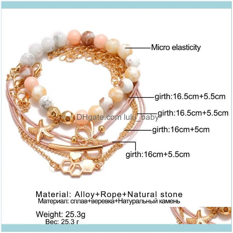Beaded, Strands Simple Seven Color Zircon Bow Lovely Geometric Map Five-Piece Bracelet For Female Gifts Whosale