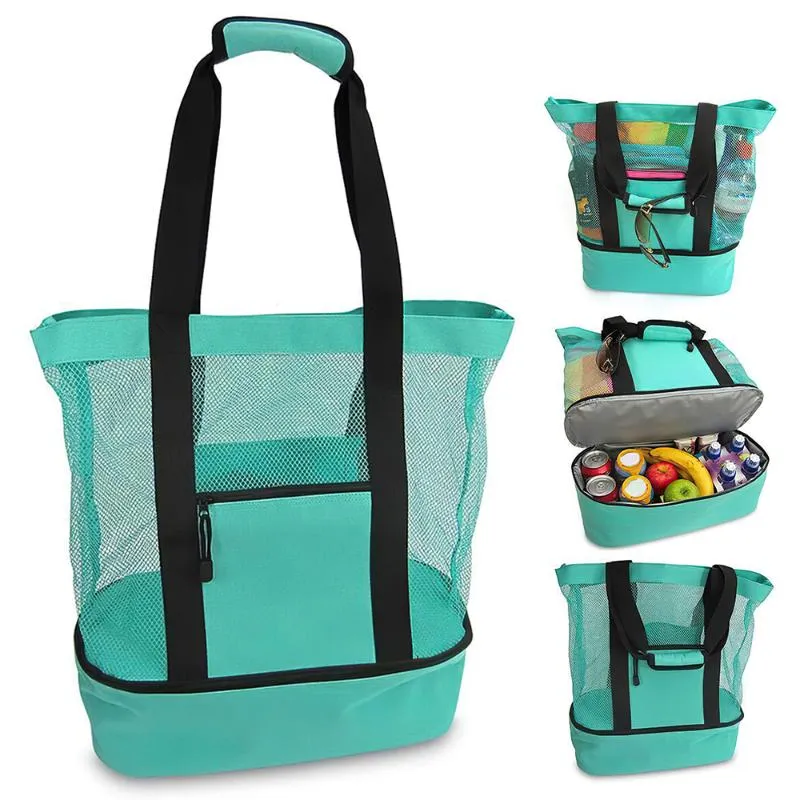 Bolsa de pícnic multifuncional Lona de playa + Bolsa de malla Refrigerador Organizador de embalaje Bolsas de mochila de almacenamiento de viaje al aire libre