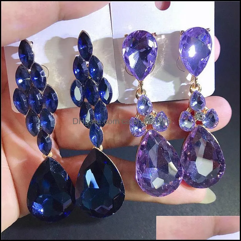 2021 Colorful Rhinestone drop earrings Long bohemian Europe United States retro glass drill temperament Wedding Jewelry For Women Gift