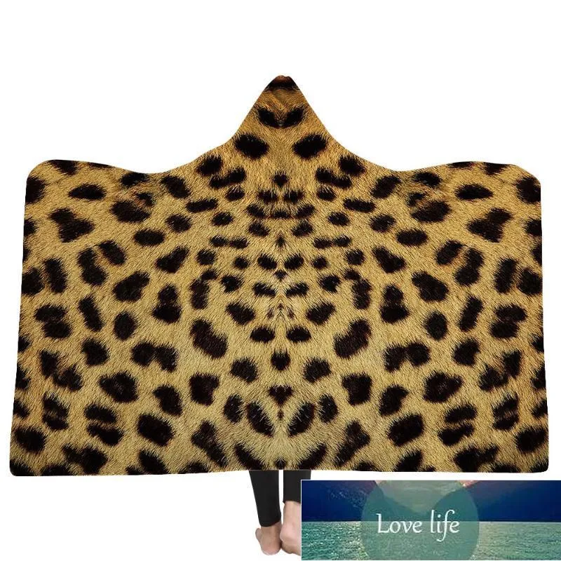 Venta al por mayor Leopard 3D Print Hoodie Manta Coral Fleece Manta con capucha Warm Travel Airplane Sofá cama Travel Throw Kids Precio de fábrica diseño experto Calidad Lo último