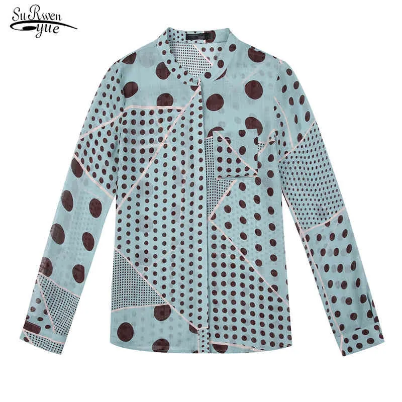 긴 소매 폴카 도트 블라우스 여성 셔츠 카디건 캐주얼 플러스 사이즈 인쇄 탑 화학 물질 Femme 6453 50 210508