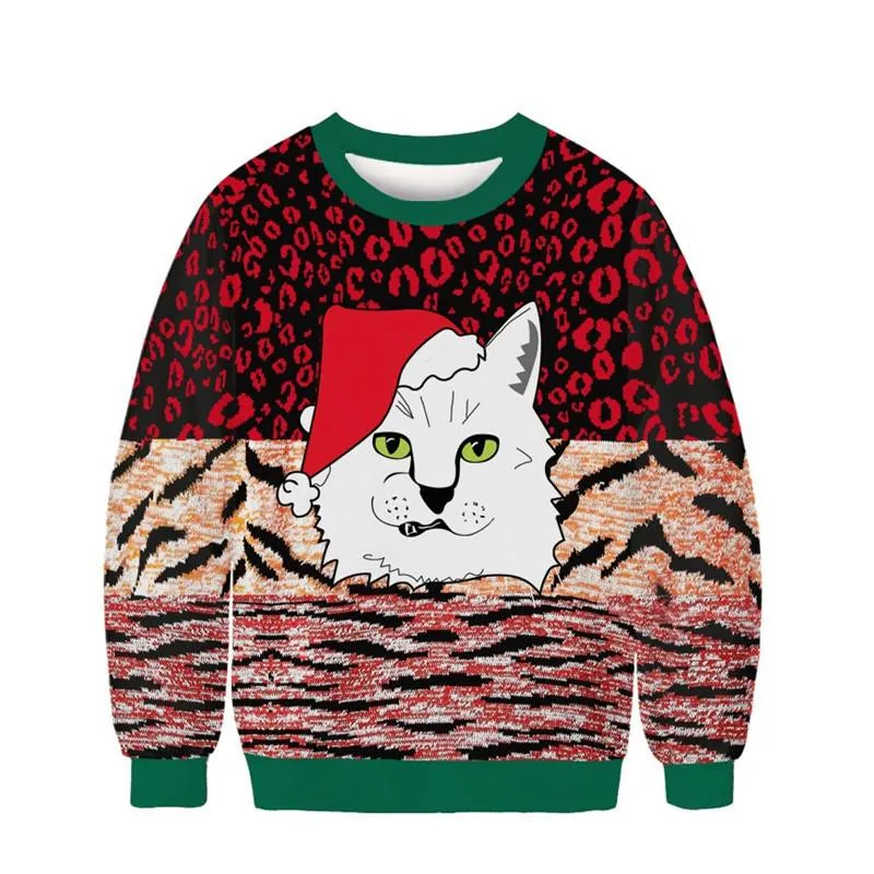 Men's Sweaters Ugly Christmas Sweater Men Women Cat Printed Crew Neck Xmas Jumpers Couple Autumn Winter Holiday Party Sweatshirt