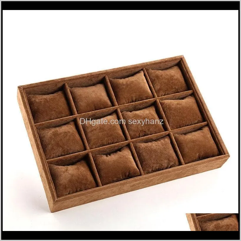 coffee velvet jewelry display trays wholesale 12 booths pillow bracelet bangle watch organizer stand holder tray