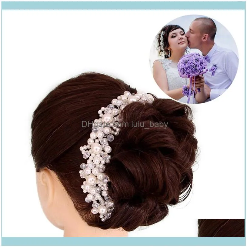 Jewelrygetnoivas Crystal Pearl Handmade Headbands Bridal Tiara Crowns Hairband Headpiece Head Jewelry Women Wedding Hair Aessories SL Drop D