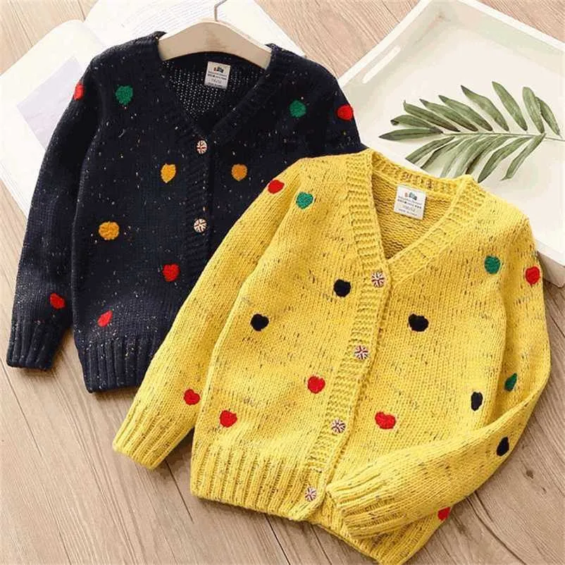 Autumn 2 3 4 6 8 10 Years Child Long Sleeve Tops V-Neck Knitted Jacquard Jacket For Little Girl Cardigan Sweaters Kids 211106