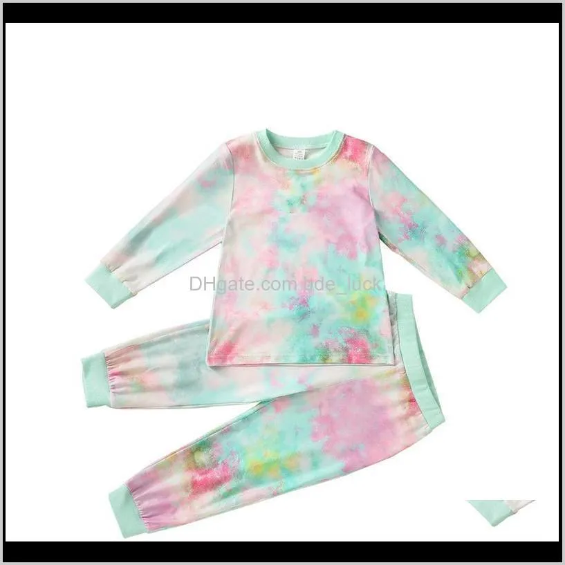 Comfortable Tie Dye Pajama Sets Toddler Kids Baby Girls Boys Tie-Dye Print Long Sleeve Tops T-Shirt Pants Pajamas Set Outfits