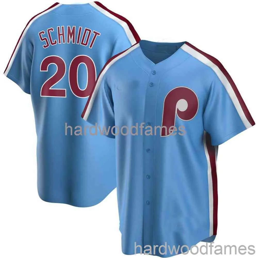 Custom Mike Schmidt # 20 Light Blue Cooperstown Jersey Stitched Mannen Vrouwen Jeugd Kid Baseball Jersey XS-6XL