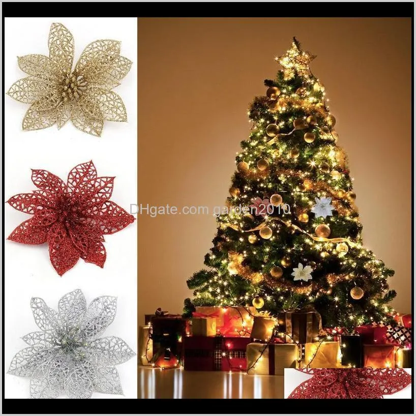 10pcs artificial hollow flowers beautiful ornament hanging on the christmas tree wedding christmas valentine`s day decorations1