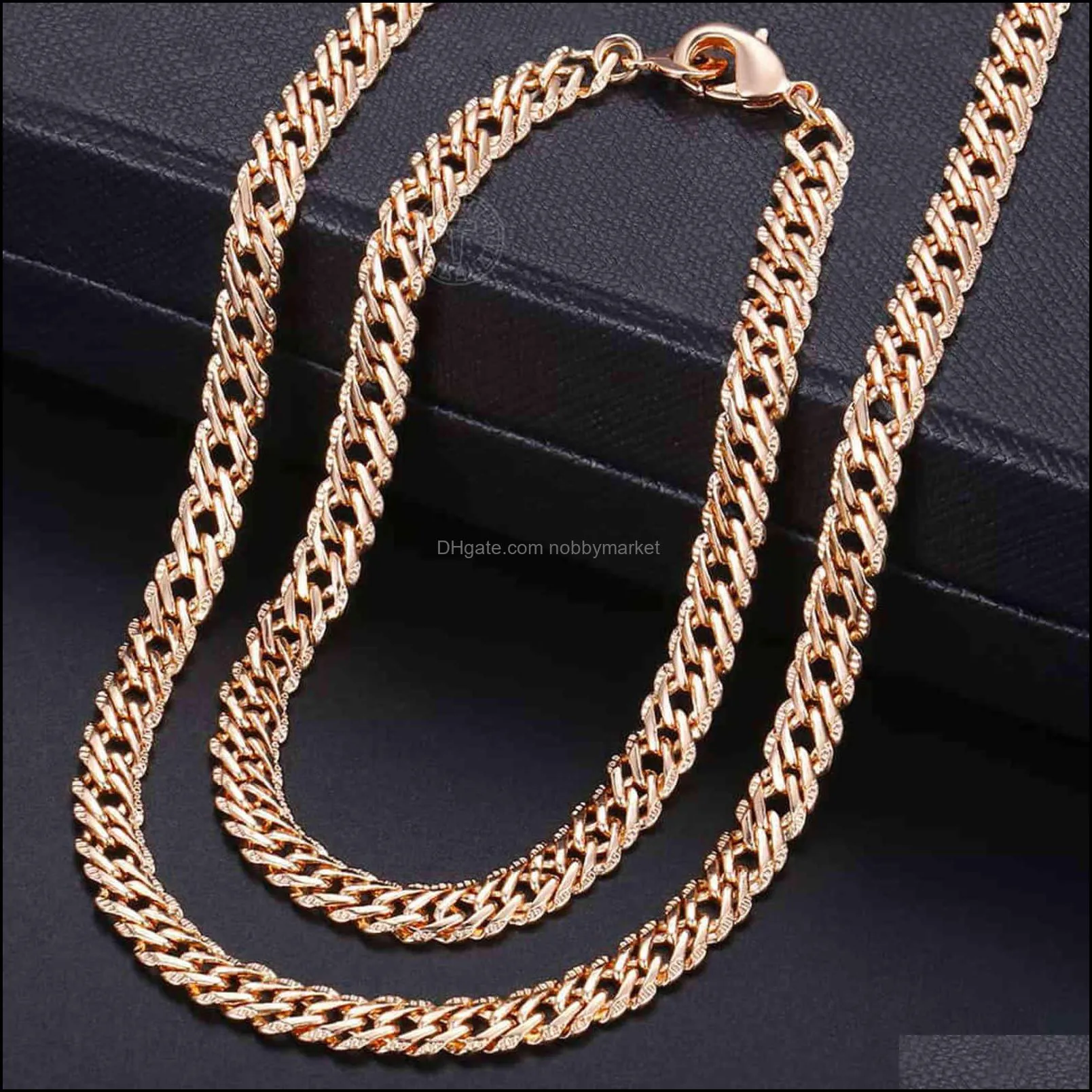 Davieslee Rose Gold Jewelry Set for Women Braided Foxtail Link Chain Necklace Bracelet Wholesale Gift Lcss