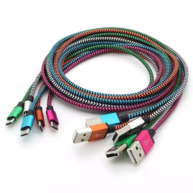 Cabos de telefone Tipo C USB 3.1 para S20, Note20 Tecido Nylon Trança Micro Cable Lead Unroken conector de metal Cabo de carregador Android