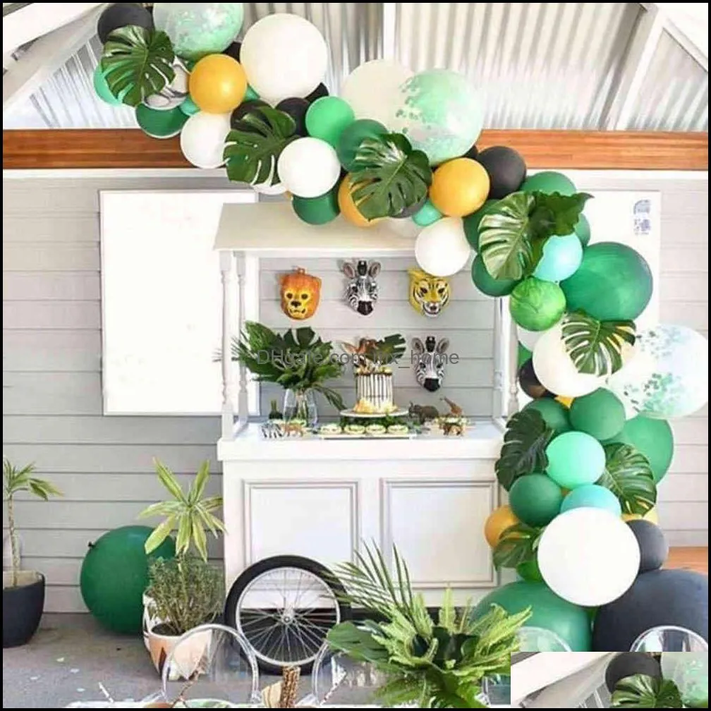 Banner flags Party supplies 12 Stks/ Summer Tropical Artificial Palm leaves Hawaiian Luau Jungle beach theme Decoration Hawaii Home