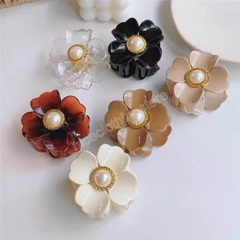 Bloemen parels haar klauwen krabben clips effen kleur klemmen paardenstaart barrettes voor vrouwen accessoires hoofdtooi