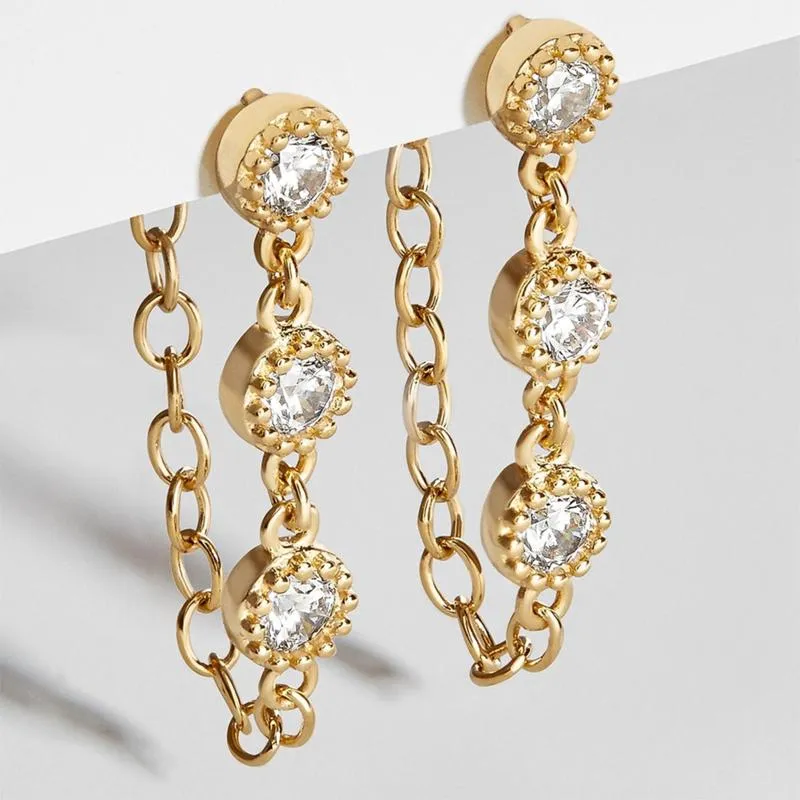 Stud 1 paio di orecchini con catene a cuore di alta qualità per gioielli da donna color argento colore oro catena occhio strass trasparente