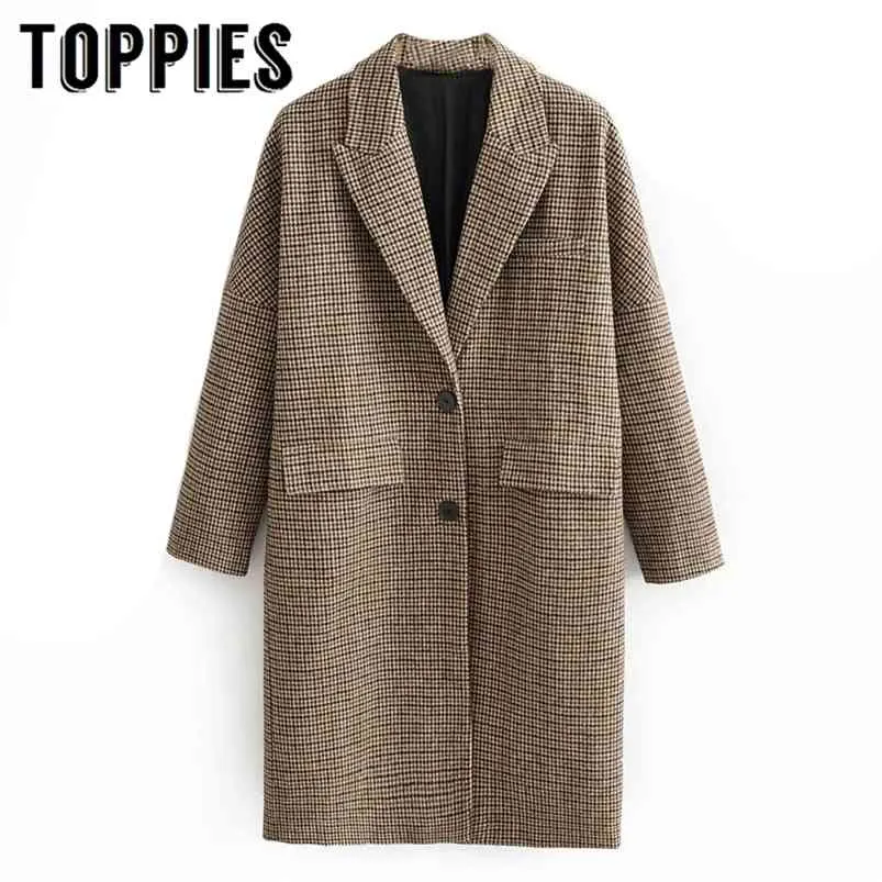 Cappotto lungo scozzese invernale da donna monopetto in lana Europa moda donna vintage vestiti caldi 210421