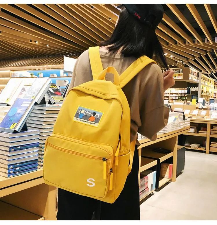 バックパック2021高品質キャンバスプリントS黄色の韓国風の学生旅行バッグ女の子の女子学校防水ナイロン
