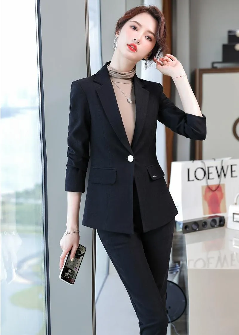 超ポイントバック祭 長袖のプロのビジネススーツの女性のオフィスワークパンツスーツとズボンとジャケットのコートオールスタイルのインタビューブレザー女性の2つ ファッション販売 Vtech Computer Com