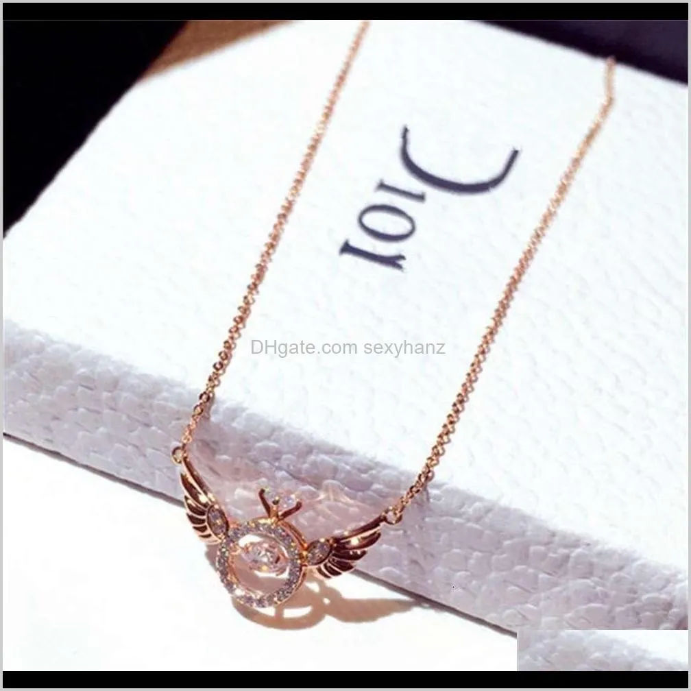 pendants fashion japanese and trend super flash inlaid diamond wings temperament clavicle necklace short n00403