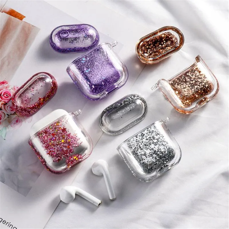 Flytande Quicksand Sparkle Earphone Fodral för airpods Pro Glitter Sequins Headphone Headset Air Pods Start Diamant Cover AirPodding Protector Shell