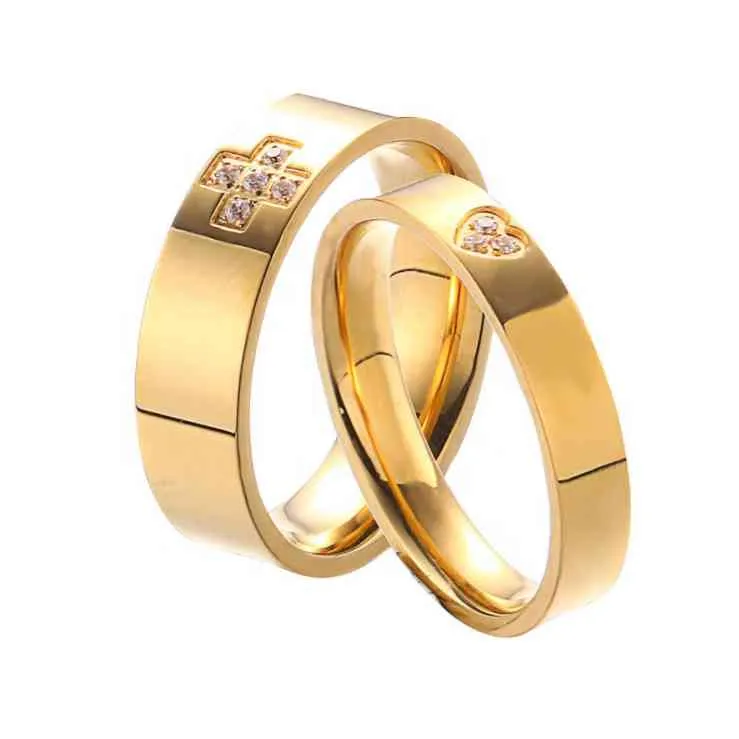 Sumando 2021 moda ouro sier casamento anel de ouro casal 18k anel sets stainls aço zircão anel