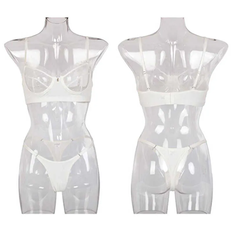 Ruffle Mesh Lace Lingerie 2 Piece Women Underwear Set Transparent B